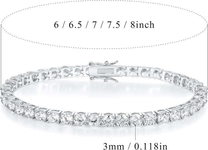 GEMSME 18K White/Yellow Gold Plated 3.0 Cubic Zirconia Classic Tennis Bracelet for Women and Men 6-9 Inches - Image 2